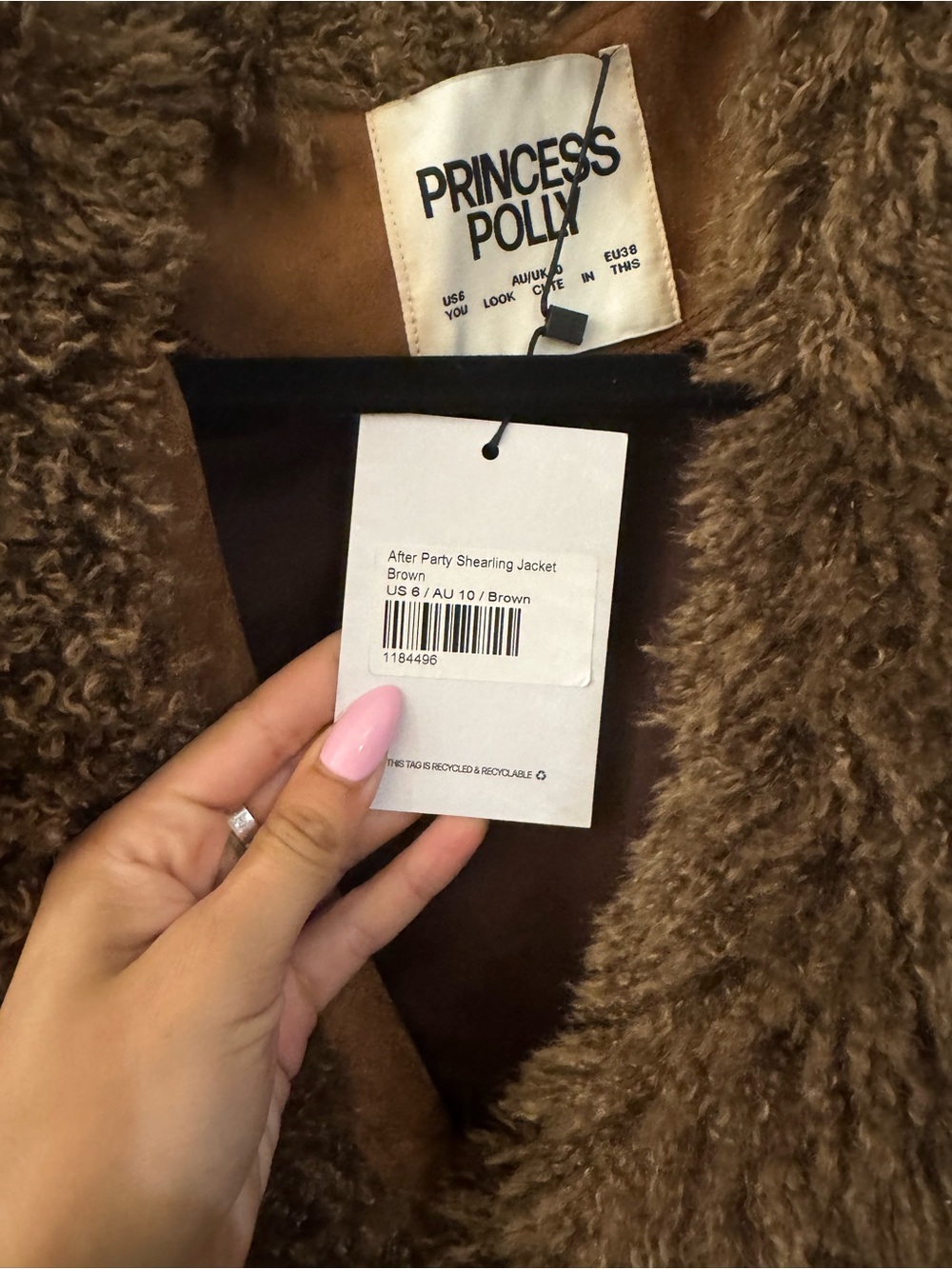 NWT Princess Polly Brown Suede Trench Coat with Faux Fur Trim - Picture 5 of 5